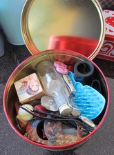 Trinket Shelf Treasure Tin, Lot Of 20+ Items, Vintage To Modern