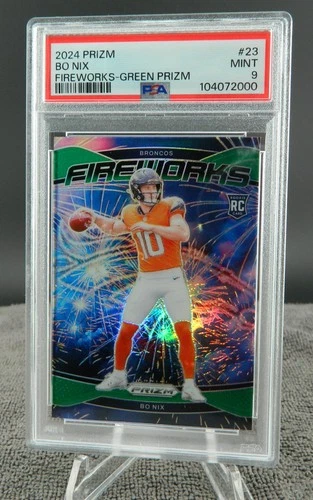 2024 Prizm Bo Nix Fireworks Green Wave Prizm SP Rookie Card Graded PSA 9 MINT RC