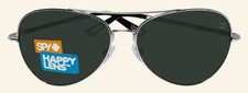 Spy Optic Whistler Aviator sunglasses Silver Frame Happy Gray Green Lens