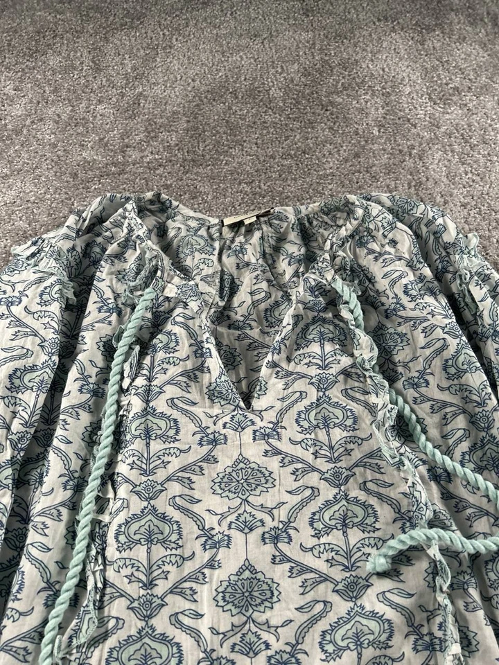 Tuckernuck Dress Womens Large White Blue Green Cotton Floral Blouson - Image 2 of 4