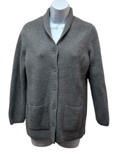 Vtg Classiques Entier Fine Merino Wool Gray Sweater Cardigan Women's M Grandpa