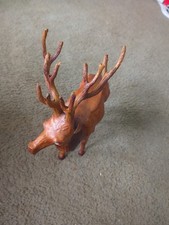 Vintage Leather Wrapped Elk  Stag Statue w/glass eyes 12" long x 15" tall  EXC