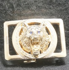 WI07130 VINTAGE 1970s  GROWLING / HOWLING WOLF  ANIMAL FASHION MEN BELT BUCKLE