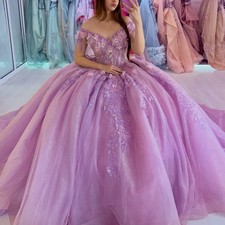 Lavender Quinceanera Dresses 3D Flowers Sweet 15 16 Party Girls Ball Gowns