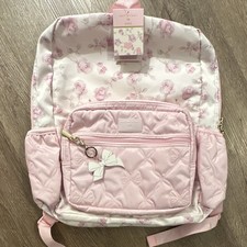 Yoobi LoveShackFancy Pink Floral Quilted Backpack Bow Zip Adjustable 17in