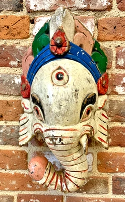 Vintage Hand Carved Ganesh Mask Hand Painted from Kathmandu dating from 1970's - Image 1 of 4
