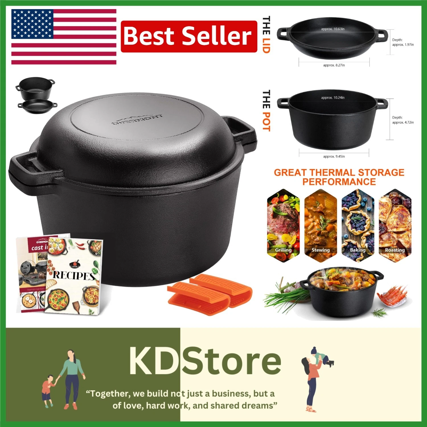 2-in-1 Pre-Seasoned Cast Iron Dutch Oven & Skillet, 5 Quart