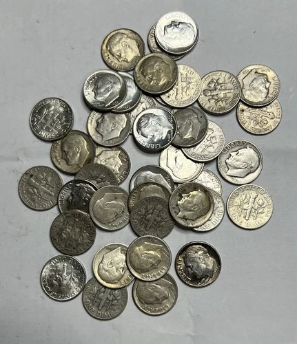 Lot of 42 1946-1964 Silver Roosevelt Dimes. Many Dates Grades Some Uncirculated