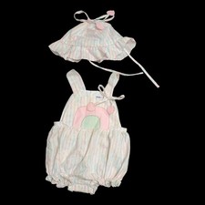 Vtg 90s Kids Exchange Pastel Appliqu Seersucker Bubble Romper w Hat 18 Months