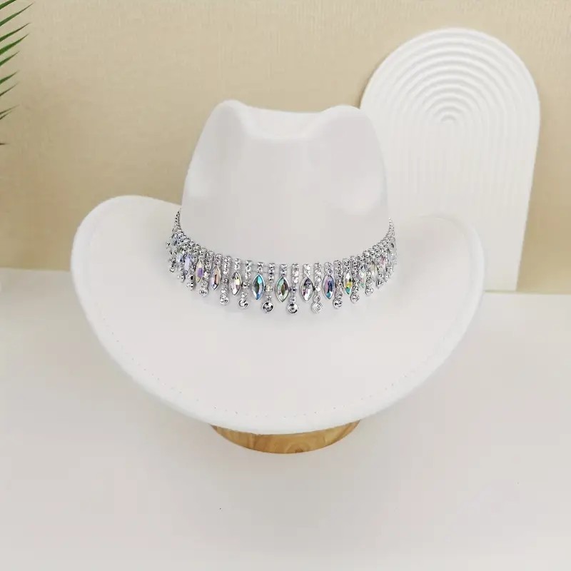 White Green Cowboy Hat Rhinestone Band Western Rodeo Country Music Festival Part View 5