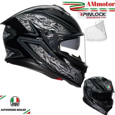 AGV Helm K7 Damast Black Silver Motorrad Visier Max Pinlock Gr. M 57 58