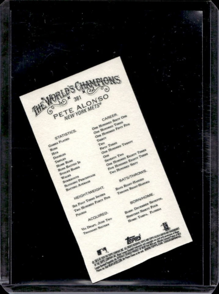 2020 Topps Allen & Ginter Pete Alonso Mini Exclusives Extended #381 Mets - Image 2 of 2