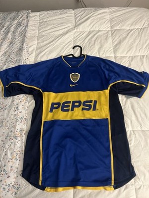 Nike Boca Juniors Men's Soccer Jersey M Blue Yellow Pepsi Sponsor