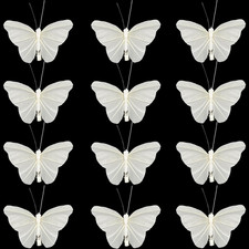 12PCS Artificial White Feather 3D Butterfly on Clip 4.9-Inch Realistic Butterfli