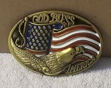 EAGLE AMERICAN FLAG USA GOD BLESS AMERICA RODEO WESTERN COWBOY BELT BUCKLE