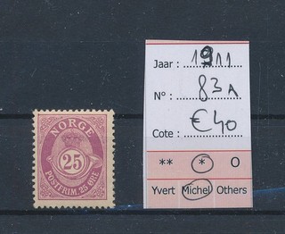 BV71198 Norway 1911 25 ore numeral fine lot MH cv 40 EUR