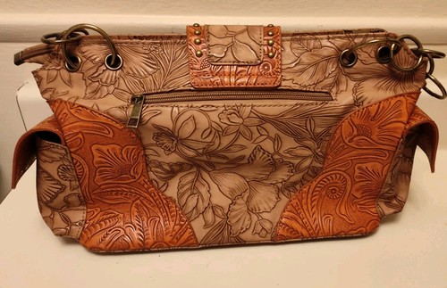 Vintage Flower Embossed Shoulder Bag Handbag Purse Orange And Beige - Picture 18 of 19