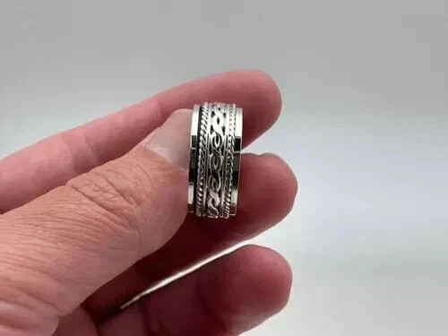 Solid 925 Sterling Silver Band & Celtic Spinner Handmade Jewelry Ring All Size
