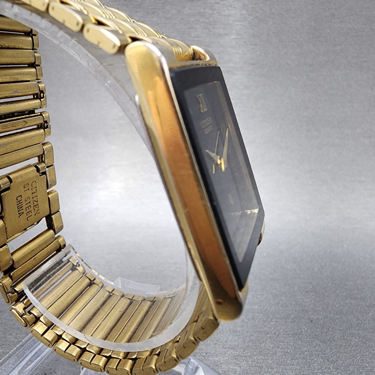 Citizen CQ Tank Watch Men 25mm Black Dial Gold Tone 1020-H14231