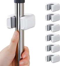 6 Pack Mop and Broom Holder Wall Mount, No Drill Needed Self Adhesive, Non-Slip