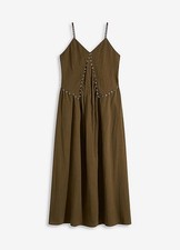 Neu Maxikleid Ösen-Verzierung Gr. 36 Khakigrün Sommerkleid Maxi Casual-Kleid