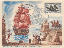 Carte 1er jour FDC N°1093 Journée du timbre 1957 - Service maritime postal