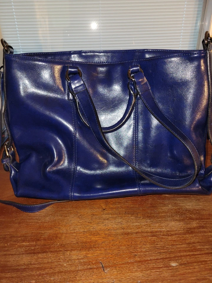 SZone Royal Blue Leather Satchel Shoulder Bag, Fits Standard PC + Bonus Wallet - Image 2 of 4