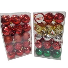 Shatterproof Christmas Ball Ornaments Set Red Gold Silver Green Mixed Textures