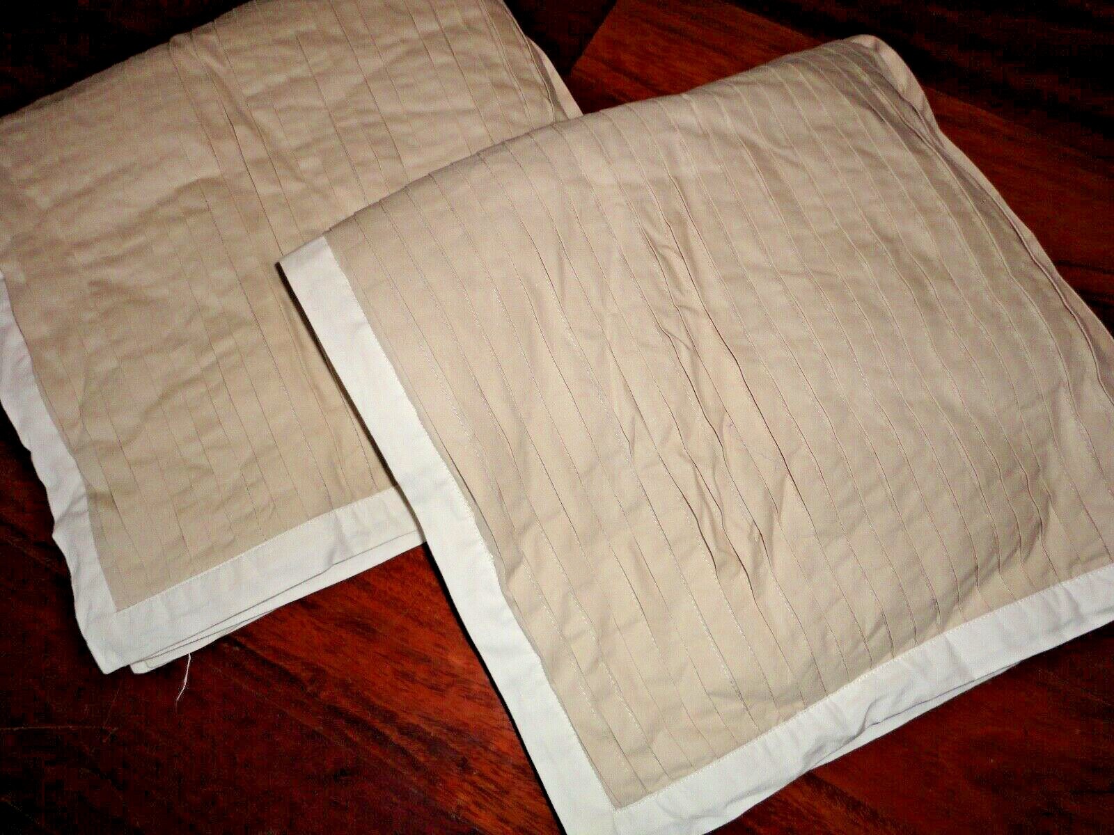 JCP CHRIS MADDEN PLEATED BEIGE & CREAM MODERN (2) EURO PILLOW SHAMS 26