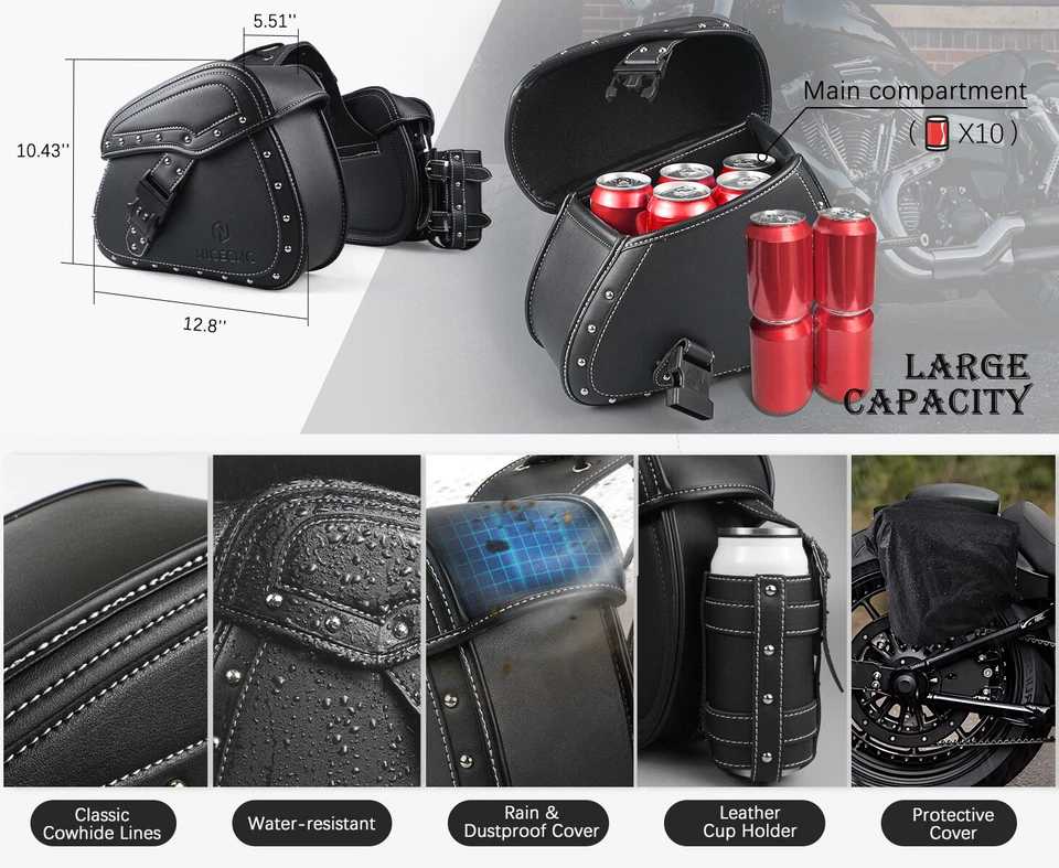 Motorcycle Saddlebags Side Luggage Saddle Bags For Honda Harley Suzuki Yamaha - Image 4 of 4