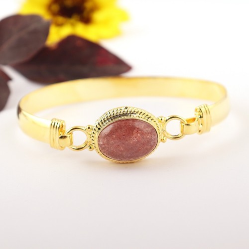 Natural Cherry Quartz Gold Plated Gemstone Handmade Hook Bracelet Gift For Women - Picture 7 of 7