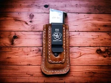 Made in USA - Leather Molded Magazine Holder Belt Clip, Wear On Either Side
