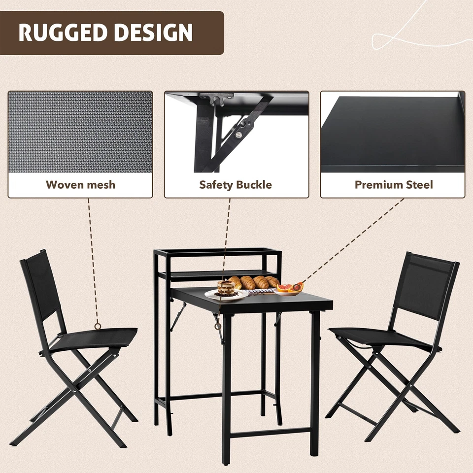 3PCS Patio Bistro Set, Black Folding Table & Chairs for Outdoor Garden NY pickup - Image 3 of 4