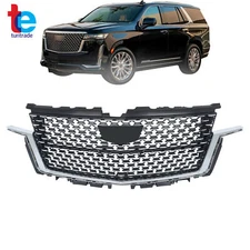 Front Bumper Grille For Cadillac Escalade 2021 2022 2023 W/Chrome Trim Black