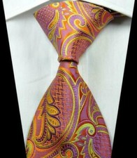 Hot Classic Paisley Yellow Purple JACQUARD WOVEN 100 Silk Men's Tie Necktie