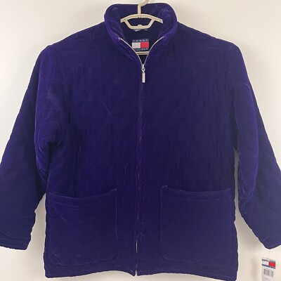 Tommy Hilfiger Quilted Jacket Womens L Purple Nylon Lined Poly Fill Coat $225