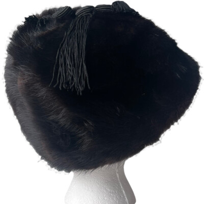 Vintage Cossack Hat Womens One Size Black Genuine Fox Fur