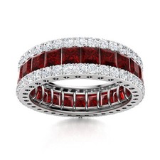 3MM Square Cut Garnet Gemstone 925 Sterling Silver Three Row Eternity Women Ring