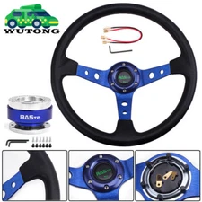 14" JDM Deep Dish Racing Steering Wheel with Quick Release Adapter & Horn Button