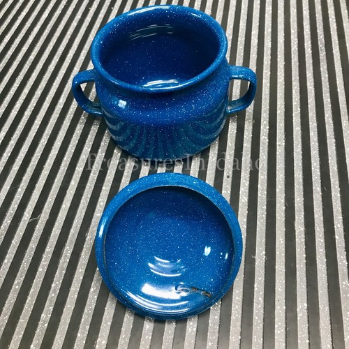 Vintage Cinsa Blue Enamelware Sugar Bowl & Very Rare Spoon Shabby Chic - Picture 10 of 12