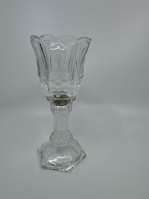 Homco Home Interiors Clear Glass 2pc Clear Glass Crystal Candle Votive Holder 7''