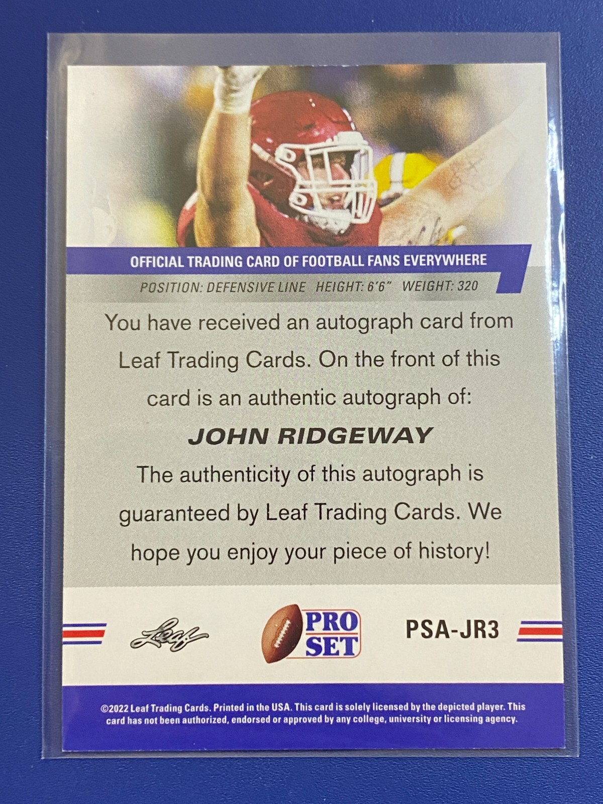 🏈 2022 Leaf Pro Set Football Autograph #PSA-JR3 John RIDGEWAY 🏈 view 2