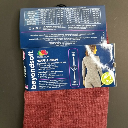 Fruit Of The Loom Beyond Soft Thermal Waffle Crew Top Merlot Maroon Size XS New - Picture 5 of 5