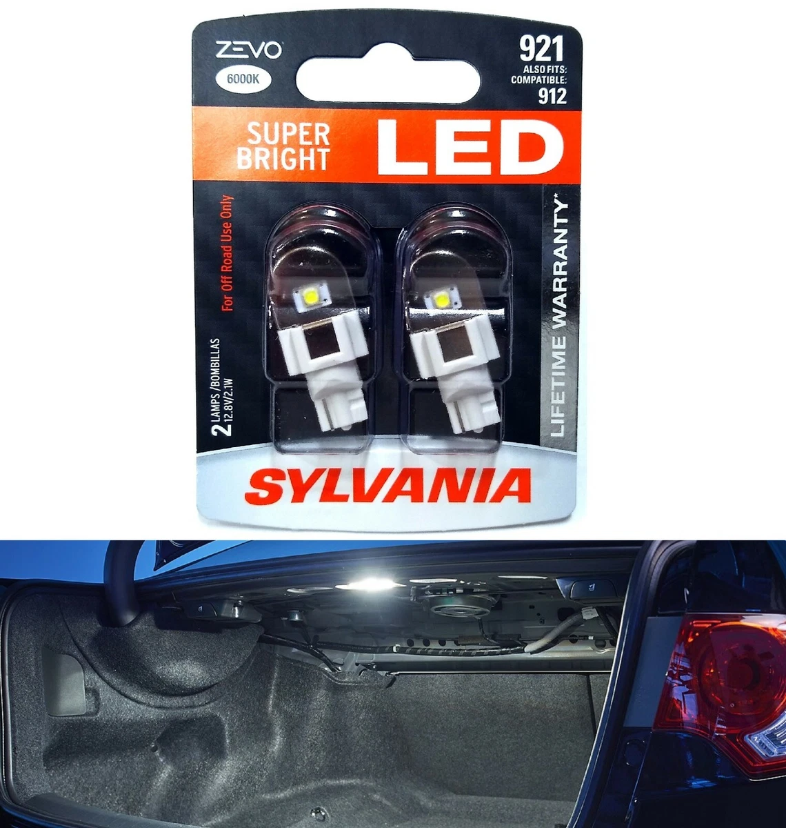 Sylvania ZEVO LED Light 921 White 6000K Two Bulbs Interior Cargo Trunk Stock Fit