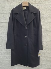 New Michael Kors Single Breasted Tailored Wool Blend Black Coat Size Medium