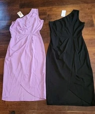 NWT Set Of Two Pretty Garden One Shoulder Dresses Tulip Hem Med Black Purple New