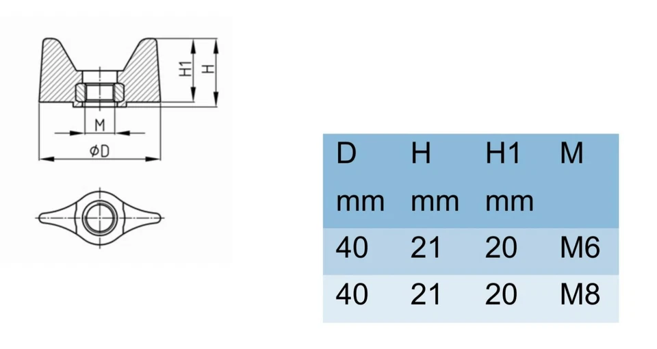 Flügelmutter M6 M8 Flügelschrauben muttern Kunststoff Stahl T-Griffe Sterngriff - Bild 2 von 2