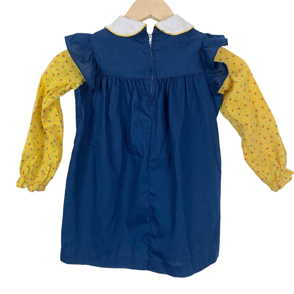 Vestido Vintage Niños 5 Azul Amarillo Floral Manga Larga Cuello En Capas Look JcPenney Foto 2 de 4