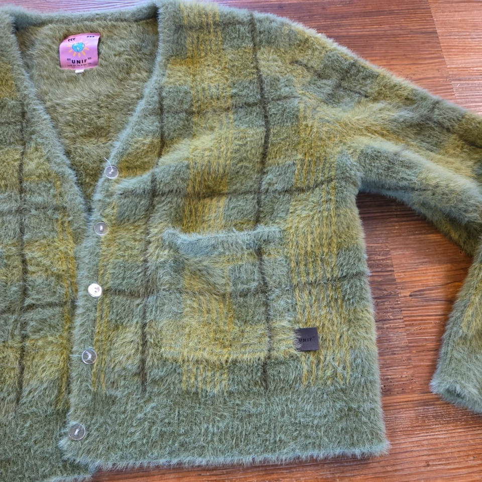 Cárdigan suéter para mujer Unif verde a cuadros difuso cuello en V talla L estilo Kurt Cobain Foto 4 de 4