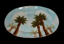 Tabletops Unlimited Baha Hand Painted Collection 20 Inch Palm Trees Oval Platter